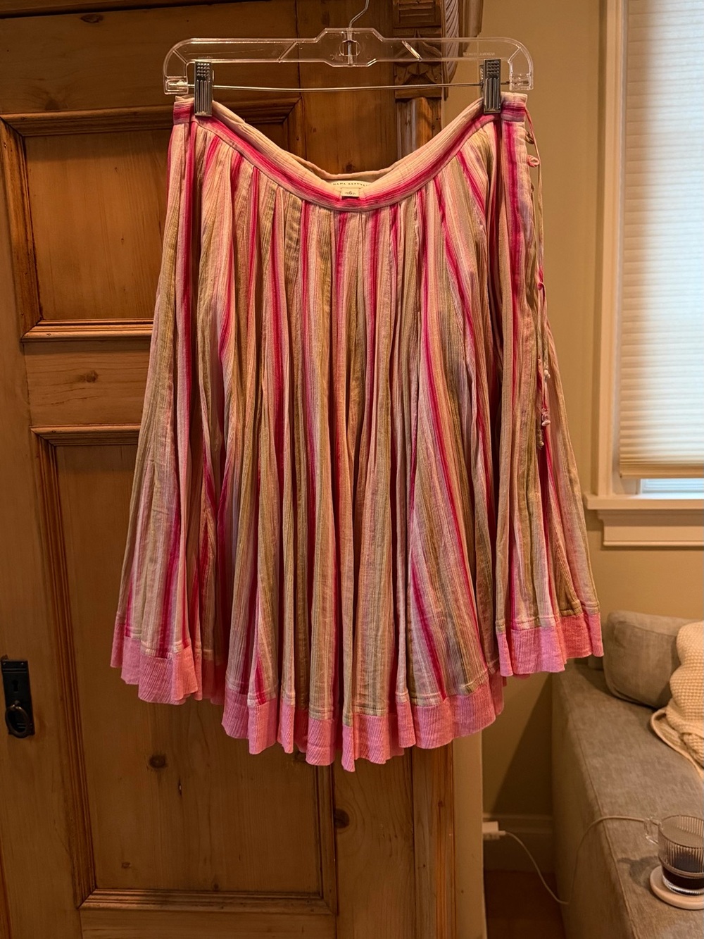 Striped Pink Multi-Color Pleated Women's Skirt